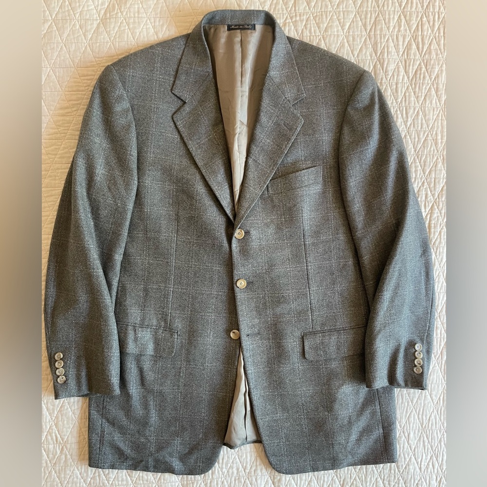 PAL ZILERI Made in Italy Subtle‎ Check Wool & Cashmere Sport Coat Size 46 L